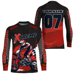 Personalized red UPF30+ Motocross riding jersey extreme MX racing dirt bike off-road motorcycle  PDT40