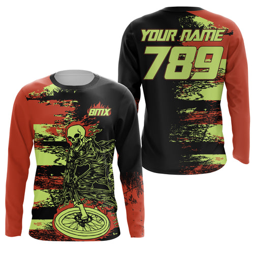 Orange BMX racing jersey Personalized UPF30+ Skull off-road bike shirts Adult kid cycling clothes| SLC33