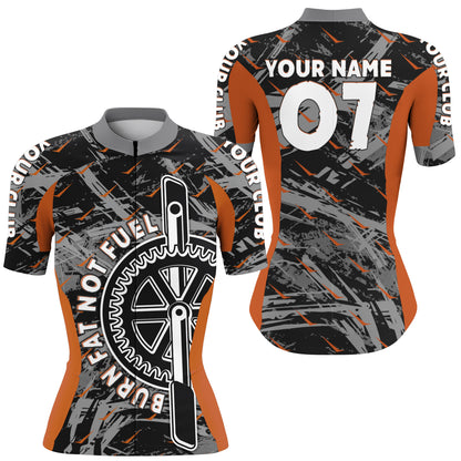 Burn fat not fuel Womens cycling jersey Personalized funny bike shirt road biking tops with pockets| SLC10