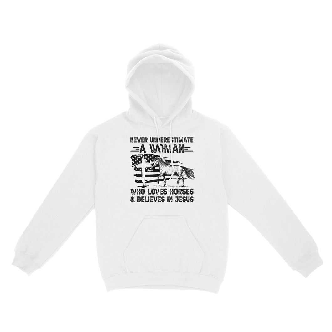 Never underestimate a woman who loves horses and believes in Jesus, horse gifts for girls D03 NQS2680 - Standard Hoodie