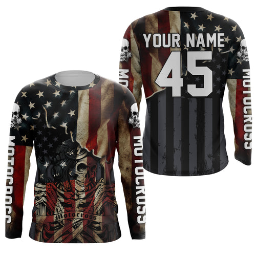 Patriotic Motocross jersey custom name number UPF30+ American flag adult&kid MX racing motorcycle NMS958