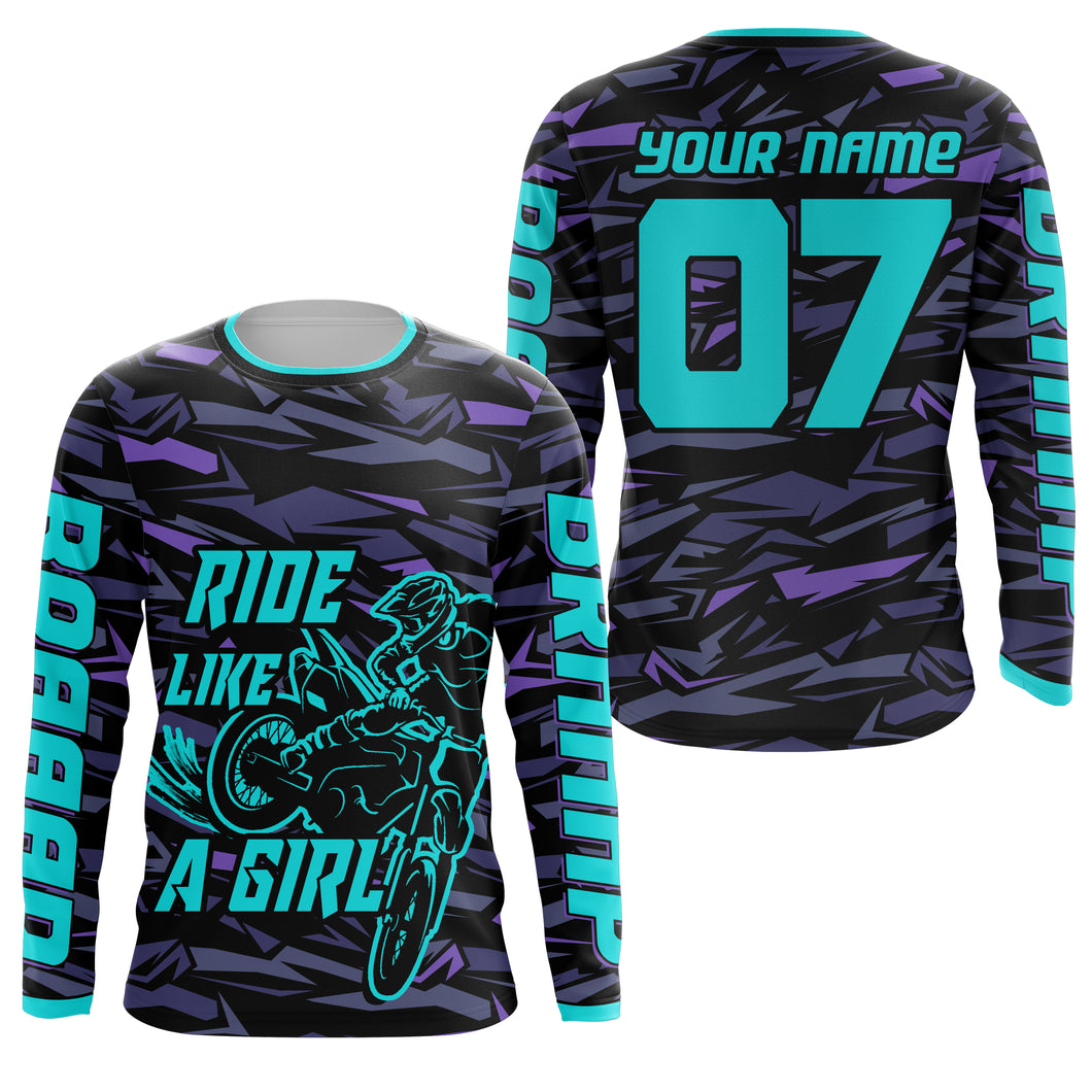 Ride Like A Girl Personalized MX Racing Jersey Girls Women Motocross Dirt Bike Long Sleeves NMS1111