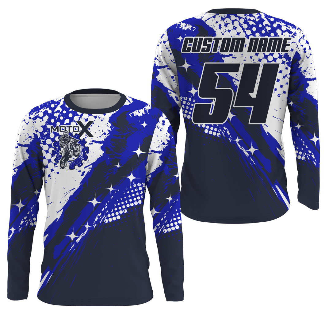 Youth kid adult custom jersey for Motocross UPF30+ blue MX shirt biker extreme off-road motorcycle PDT98