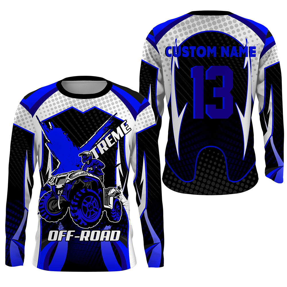 Custom ATV Motocross Jersey UPF30+ Blue Quad Bike Shirt Adult Youth Xtreme Off-road Racing NMS1350