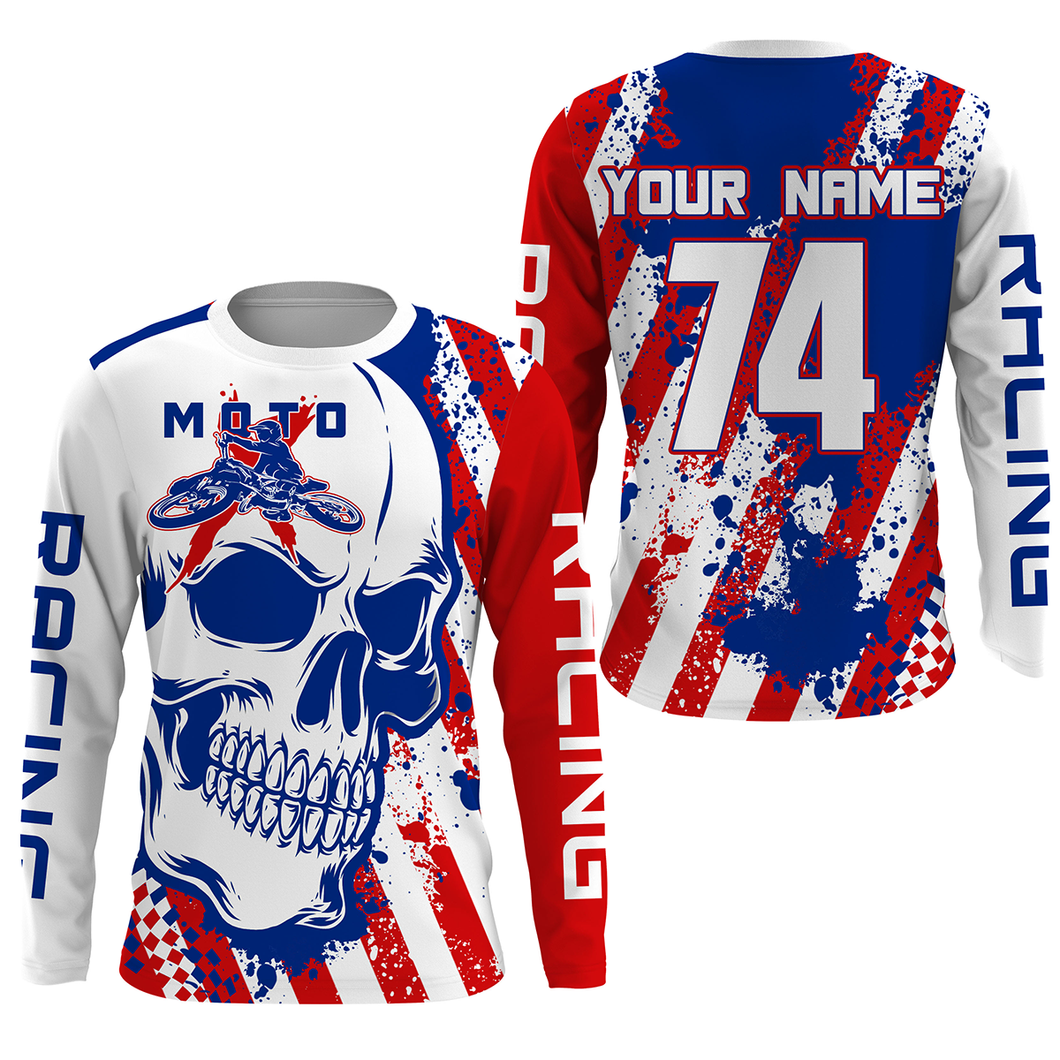 Skull MotoX jersey custom motocross UV American flag Patriotic dirt bike racing motorcycle racewear NMS947