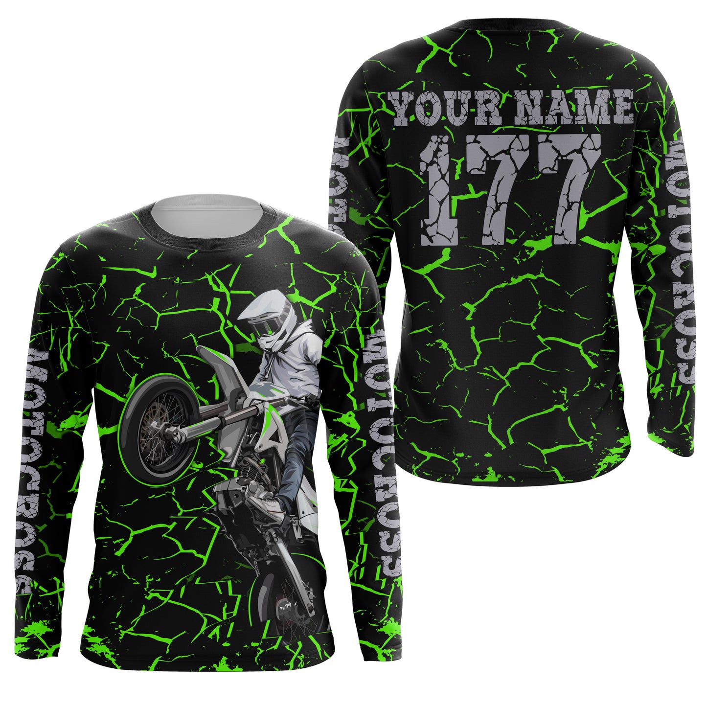 Youth kid adult Motocross racing jersey green shirt custom UV protective off-road MX extreme biker PDT35