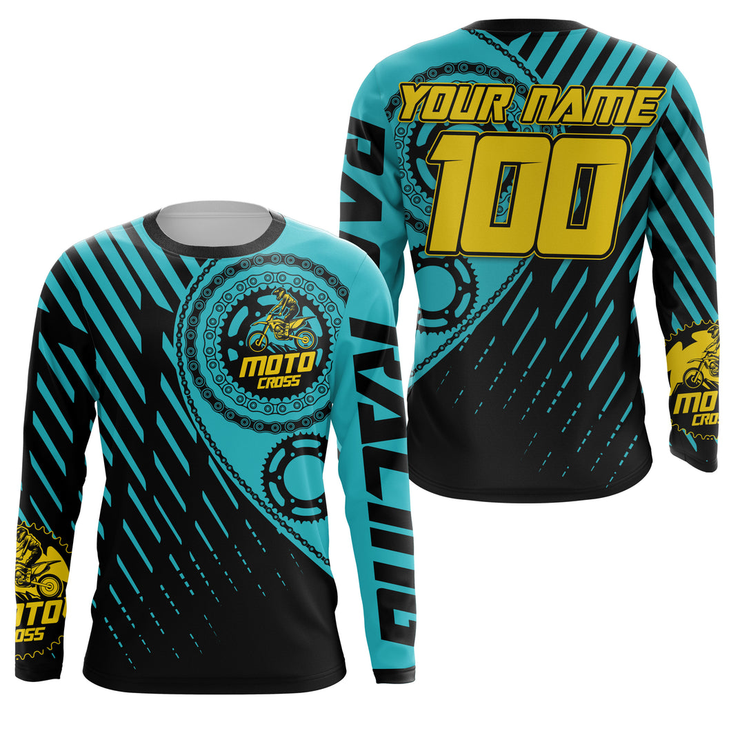 Custom turquoise motocross jersey UV protect kid&adult dirt bike sprocket chain MX racing off-road| NMS895