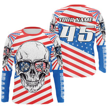 Load image into Gallery viewer, US flag skull personalized motocross jersey Patriotic dirt bike long sleeves kid adult motorcycle NMS1048