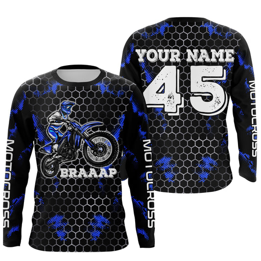 Blue custom name&number off-road jersey Motocross kids men women UPF30+ dirt bike racing motorcycle PDT127