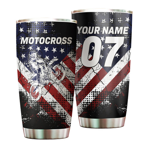 Custom USA Flag Motocross Tumbler Cup - Off-Road Dirt Bike Tumbler Biker Patriotic Gift Drinkware CDT16