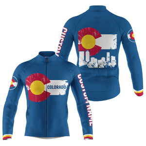 Blue Colorado flag men/women cycling jersey UPF50+ Colorado mountain bike shirt with 3 pockets| SLC168