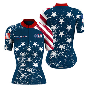 Womens American cycling jersey UPF50+ USA bike shirt Biking tops with pockets Custom BMX MTB jersey| SLC66