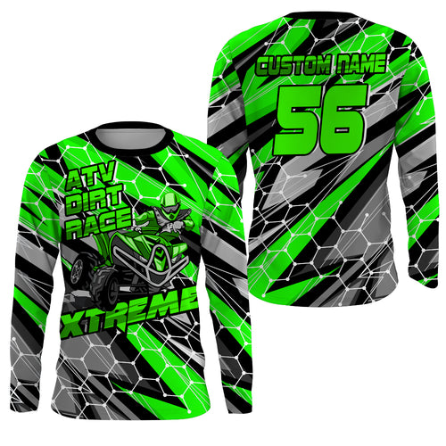 Personalized ATV Motocross Jersey UPF30+ Green Quad Bike Shirt Adult Youth Racing NMS1345