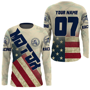 Patriotic Custom MotoX Motocross Jersey UPF30+ Kid&Adult Dirt Bike Racing Off-road US Flag NMS1149