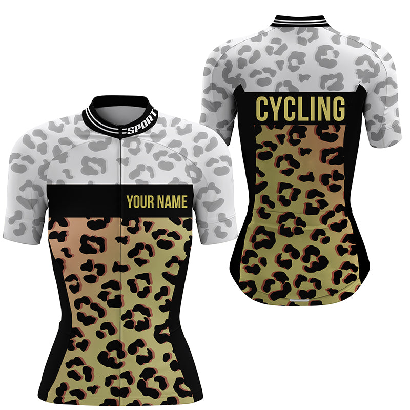 Womens short sleeve cycling jersey Leopard bike clothing full zip Ladies biking top with 3 Pockets| SLC193