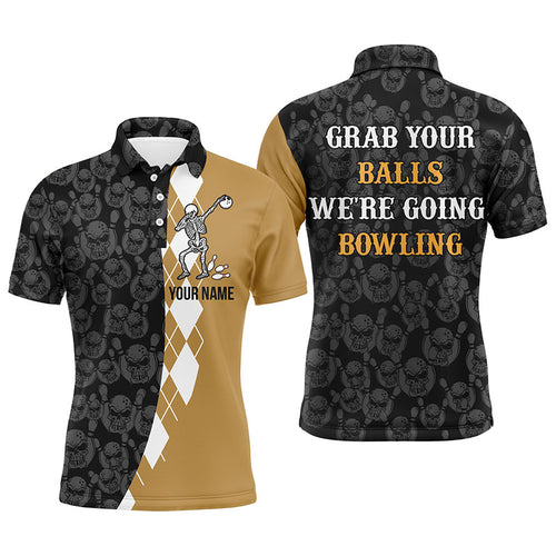 Grab Your Balls Funny Men Polo Bowling Shirt Personalized Skull Bowlers Jersey Short Sleeve NBP64