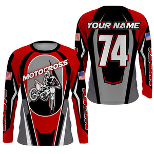 Personalized red Motocross off-road jersey kid adult UPF30+ Biker extreme MX long sleeves shirt PDT250