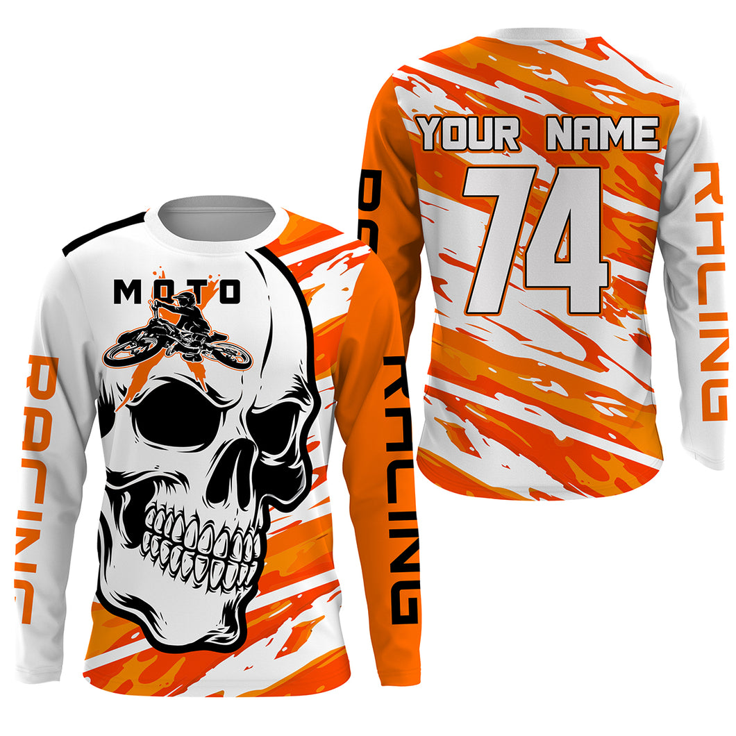 Skull MotoXjersey custom motocross UPF30+ adult kid orange dirt bike racing motorcycle racewear NMS995