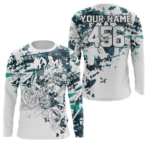 Personalized motocross jersey blue camouflage kid adult UPF30+ MX racing dirt bike off-road NMS984