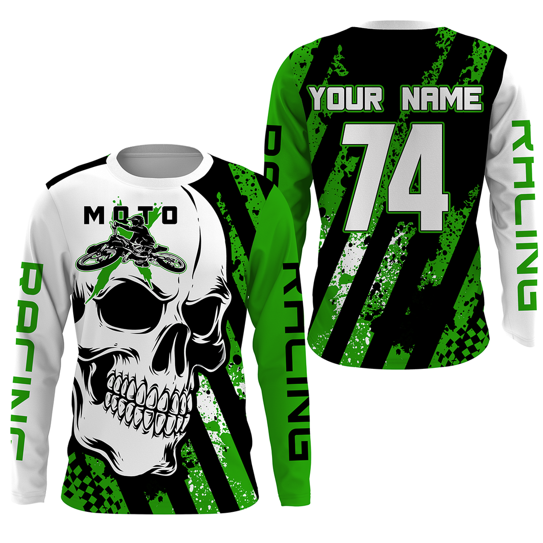 Skull MotoX jersey custom number motocross UV protective green dirt bike racing motorcycle racewear NMS948