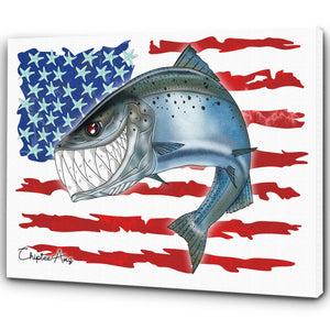 Salmon fishing with American flag ChipteeAmz's art Matte Canvas AT026