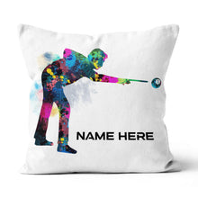 Load image into Gallery viewer, Funny Colorful Billiard Player Throw Pillow Custom Name Unique Billiards Pillows TDM0928
