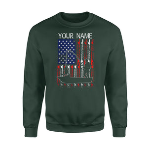 American flag fisherman kayak fishing custom name US fishing rod D05 NQS1244 - Standard Crew Neck Sweatshirt