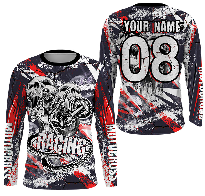 Personalized Racing Jersey UV Protect, UPF30+ Dirt Bike Long Sleeves Skull Motocross Racewear NMS1244