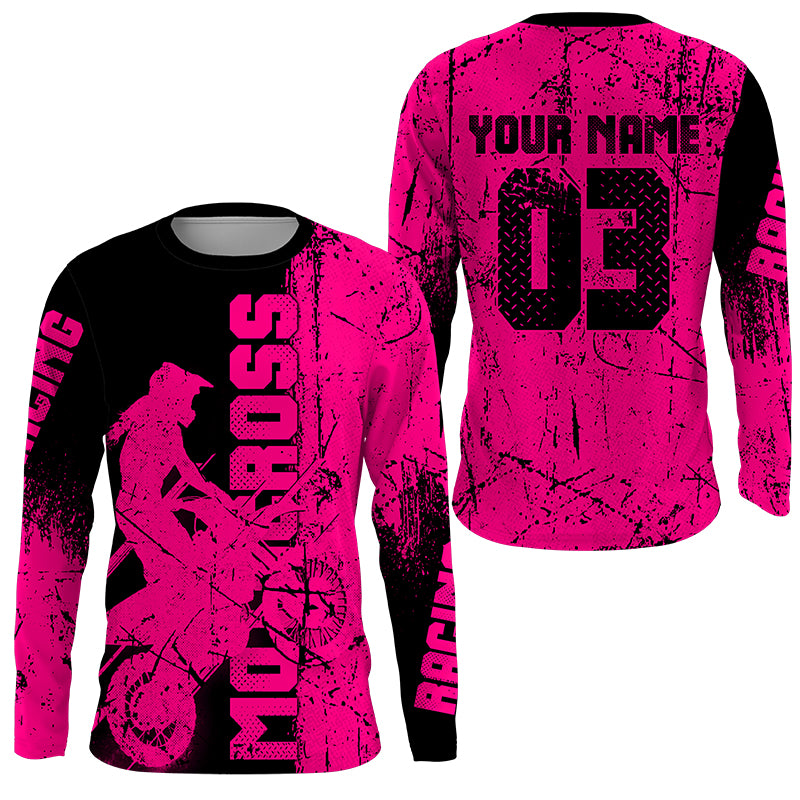 Girls Women Personalized Motocross Jersey UPF30+ Pink MX Racing Shirt Dirt Bike Off-road NMS1188