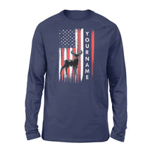Load image into Gallery viewer, American flag deer hunting custom name shirt, personalized deer hunting apparel Long Sleeve- NQS1206