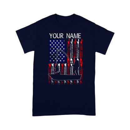 American flag fisherman kayak fishing custom name US fishing rod D05 NQS1244- Standard T-shirt