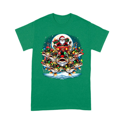 T-Shirt - Nine Bass fish as Santa's Reindeer
