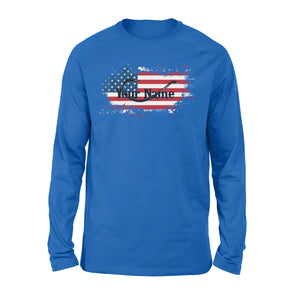 Custom name American Flag Fish Hook fishing Long Sleeve, personalized fishing apparel gift for Fishing lovers- NQS1198