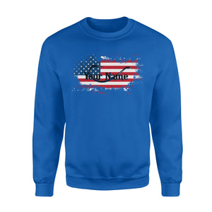 Custom name American Flag Fish Hook fishing Crew Neck Sweatshirt, personalized fishing apparel gift for Fishing lovers- NQS1198