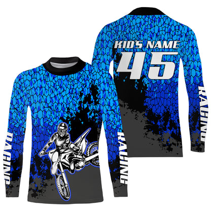 Motocross jersey custom name number kids boys girls UV extreme blue MX shirt off-road motorcycle PDT143