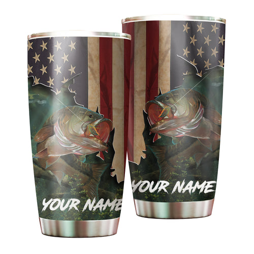 1pc Largemouth bass fishing American flag ChipteeAmz's art Custom Stainless Steel Tumbler Cup AT061