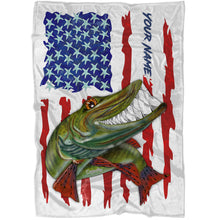 Load image into Gallery viewer, Muskellunge fishing American flag funny Musky ChipteeAmz&#39;s art custom name fishing fleece blanket AT052