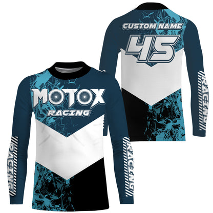 Kids men women custom motocross jersey UPF30+ blue MotoX racing off-road dirt bike riding shirt PDT114
