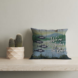 Hooked on Daddy Personalized Pillow (Insert Included) Fathers Day Gift Fishing Dad All-over Print| NPL165