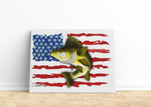 Load image into Gallery viewer, Angry Walleye fishing art with American flag ChipteeAmz&#39;s art Matte Canvas AT036