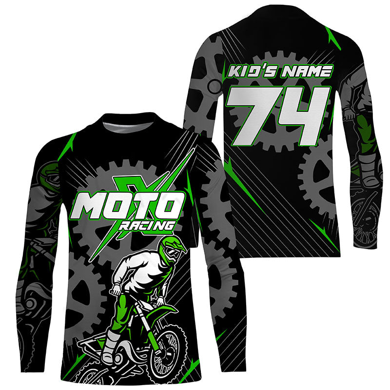 Custom green dirt bike jersey kid&adult UPF30+ Motocross racing MotoX off-road motorcycle shirt PDT363