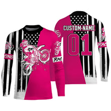 Load image into Gallery viewer, Girls Women Pink Dirt Bike Racing Jersey UPF30+ Personalized Patriotic Motocross American Riding NMS1177