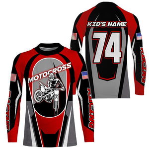 Personalized red Motocross off-road jersey kid adult UPF30+ Biker extreme MX long sleeves shirt PDT250