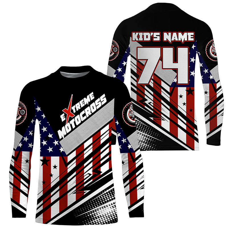 Extreme Motocross kid women men jersey UPF30+ USA flag dirt bike racing Patriotic motorcycle shirt  PDT350