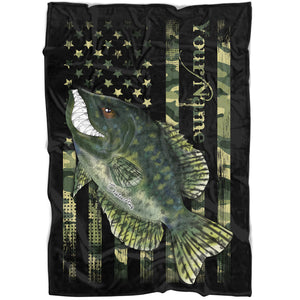 Crappie fishing American flag camo black angry crappie fish ChipteeAmz's art custom throw fleece blanket AT050