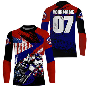 Kid youth adult dirt bike jersey custom UPF30+ USA flag Motocross racing shirt off-road motorcycle PDT274