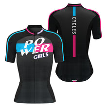 Load image into Gallery viewer, Black womens cycling jersey Power girl bike shirts with 3 pockets UPF50+ full-zip cycle gear| SLC192