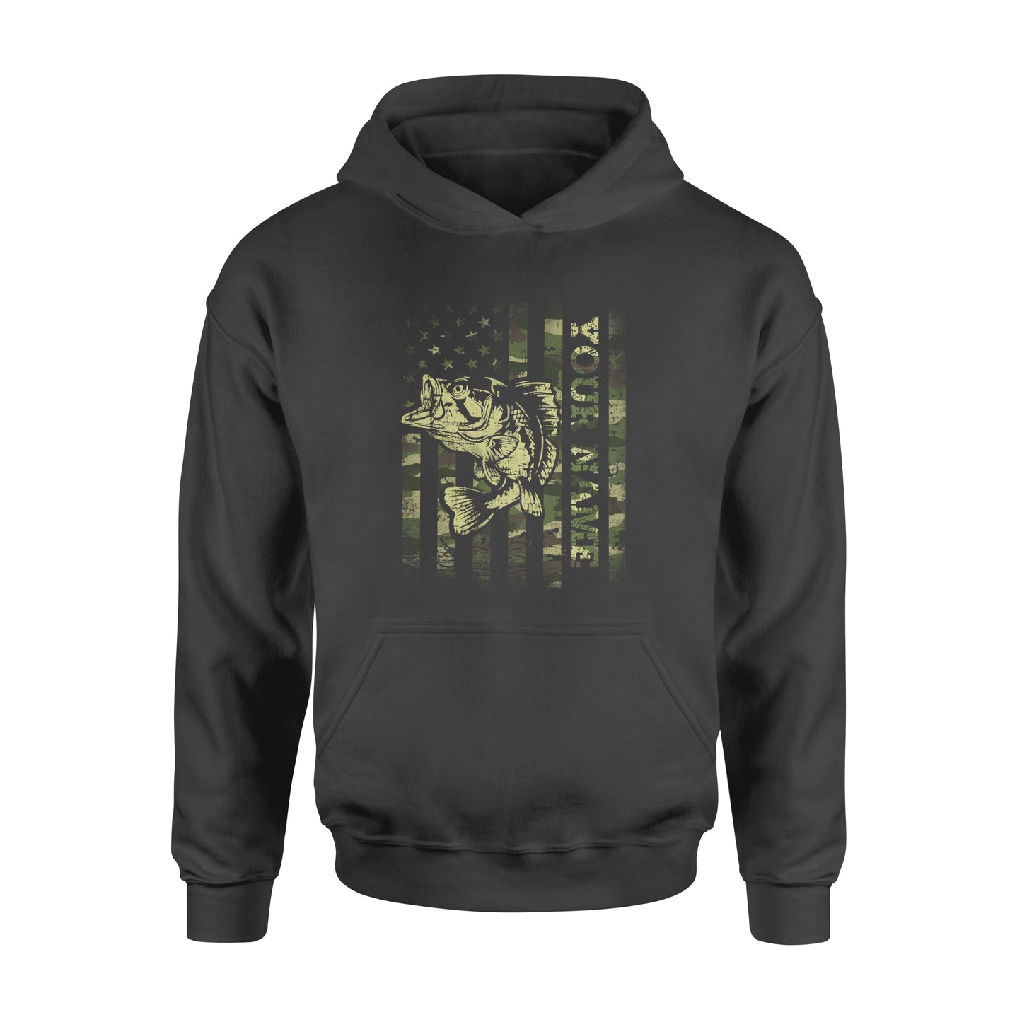 Largemouth bass fishing American flag green camo custom name fishing shirts D05 NQS1428  - Standard Hoodie