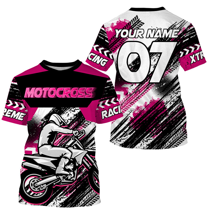 Pink custom Motocross jersey uv protective MX shirt for kid men women dirt bike racing racewear PDT295