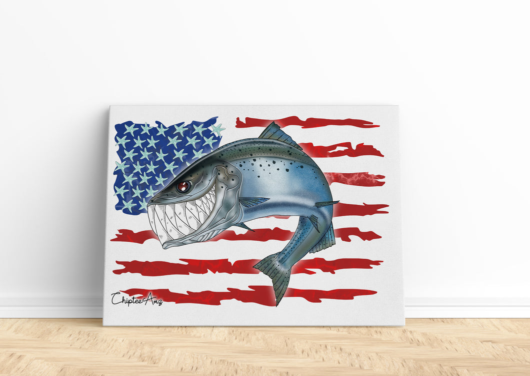 Salmon fishing with American flag ChipteeAmz's art Matte Canvas AT026